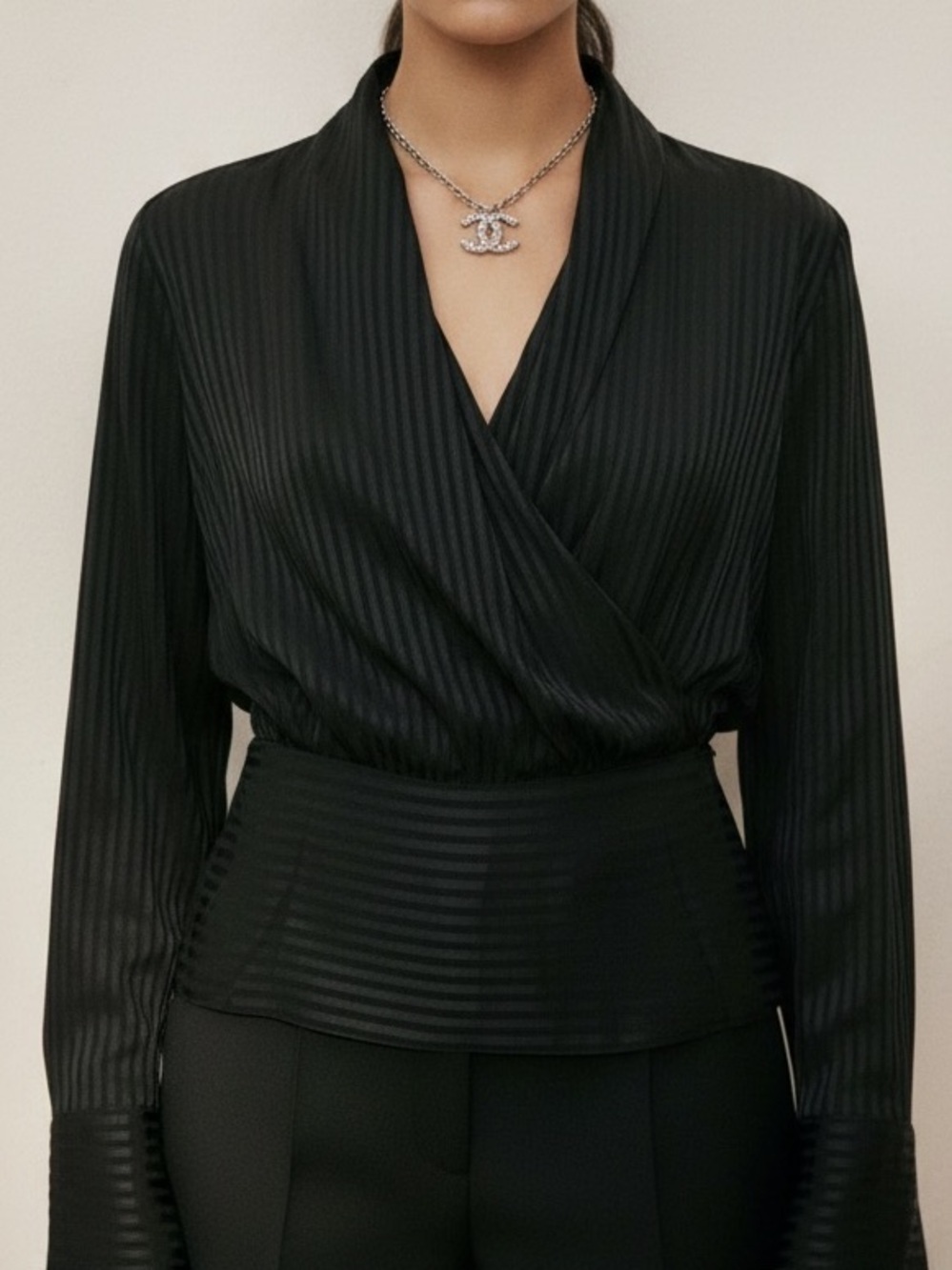ZARA Black Semi Sheer Surplus Blouse Top Chiffon Shirt Low Cut Wide Cuff SZ XL